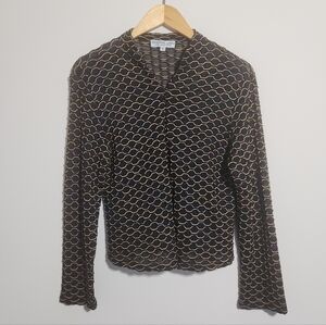 Andria Lieu Collection Quarter Zip Blouse Black Multi Textured Sheer M